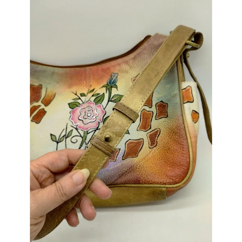 Floral Hobo bag Great Am. Leatherworks Hand painted adjustable shoulder strap
